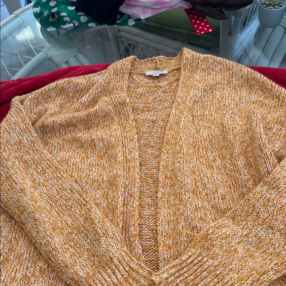 LOFT Sweaters - LOFT Marled Open-Front Cardigan in Mustard and Cream